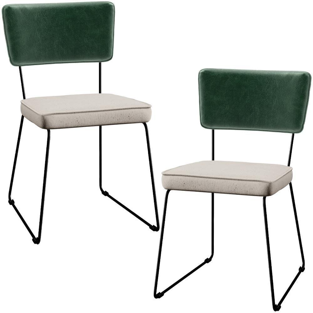 Kit 02 Cadeiras Estofada L02 Facto Verde Musgo Linho Cru - 1