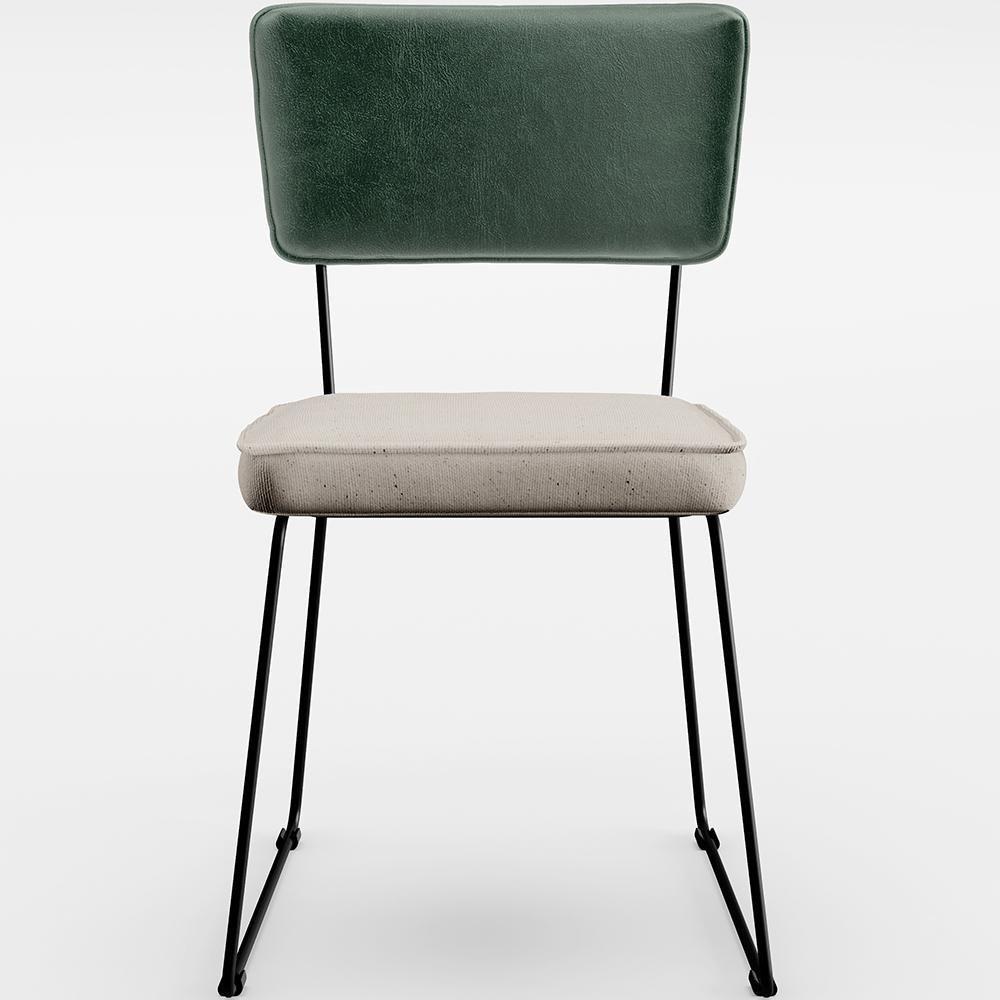 Kit 02 Cadeiras Estofada L02 Facto Verde Musgo Linho Cru - 5