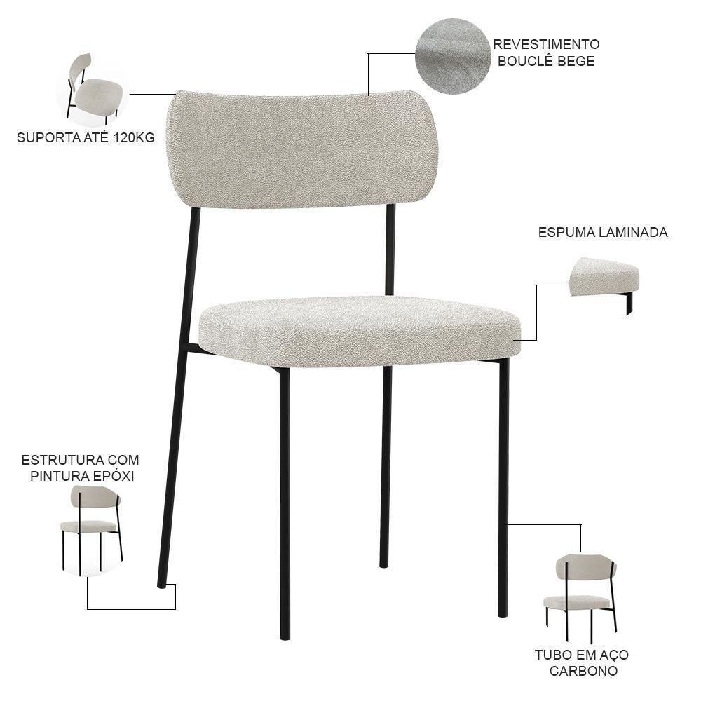 Kit 06 Cadeiras Para Sala De Jantar L02 Bouclê Creme - 6