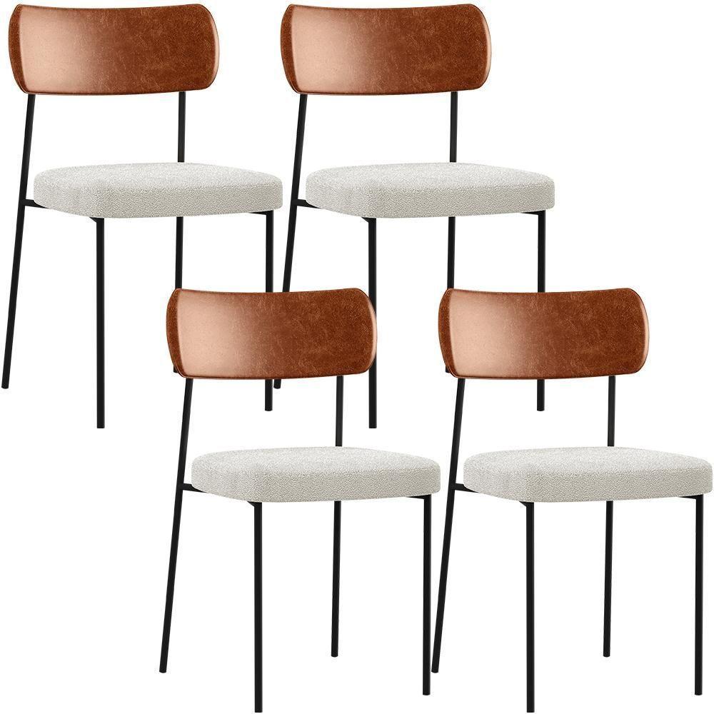 Kit 04 Cadeiras Sala De Jantar L02 Camel Bouclê Creme - 1