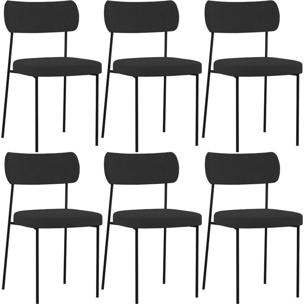 Kit 06 Cadeiras Para Sala De Jantar L02 Suede Preto - 1