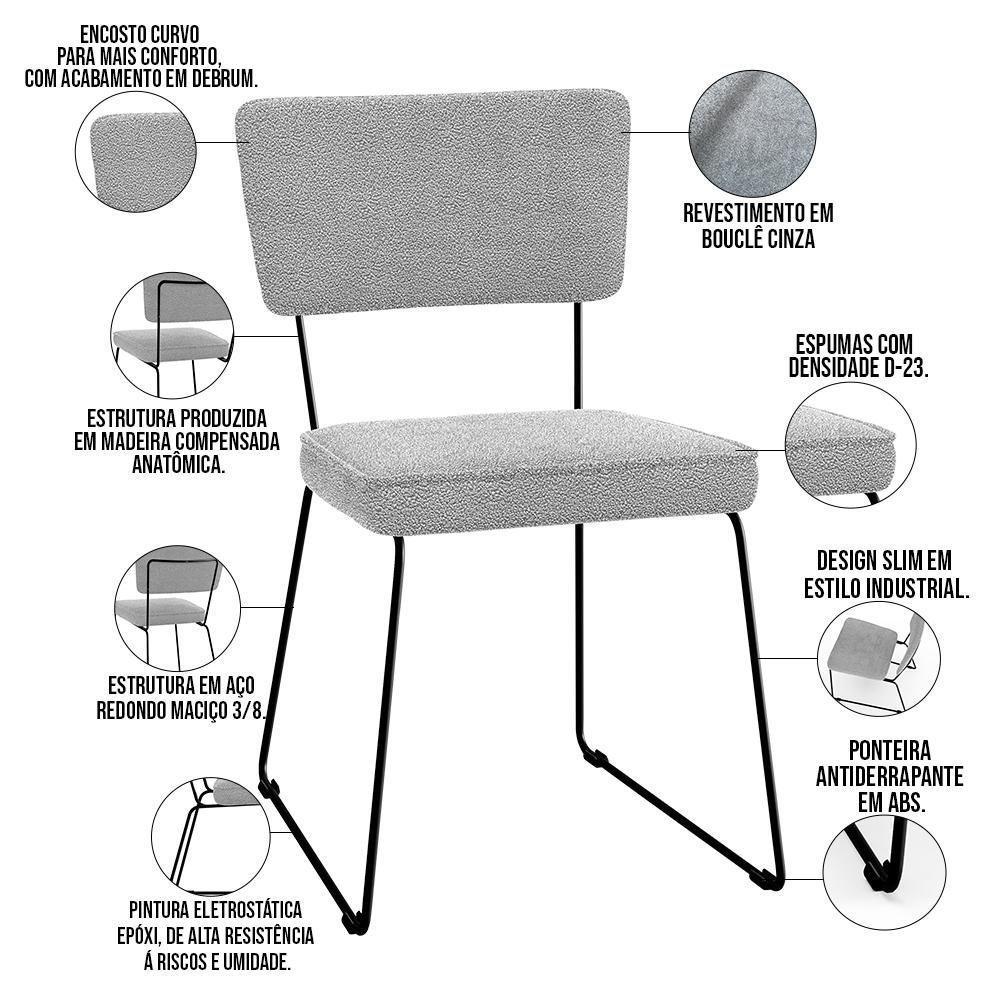 Kit 06 Cadeiras Base De Aço Allana L02 Bouclê Cinza - 9