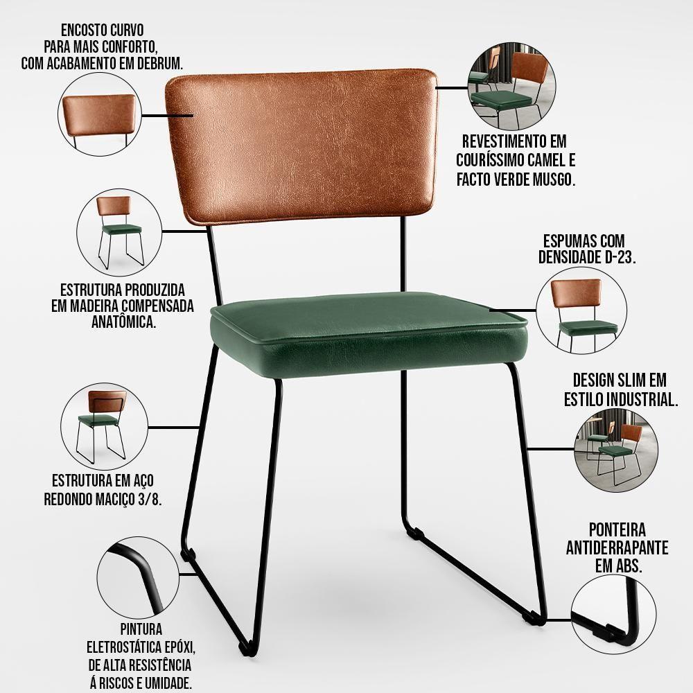 Kit 04 Cadeiras L02 Couríssimo Camel Facto Verde Musgo - 8
