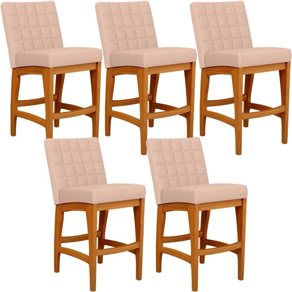 Kit 05 Banquetas Baixa Cozinha Bancada Sala Jantar L02 Rosê - 1