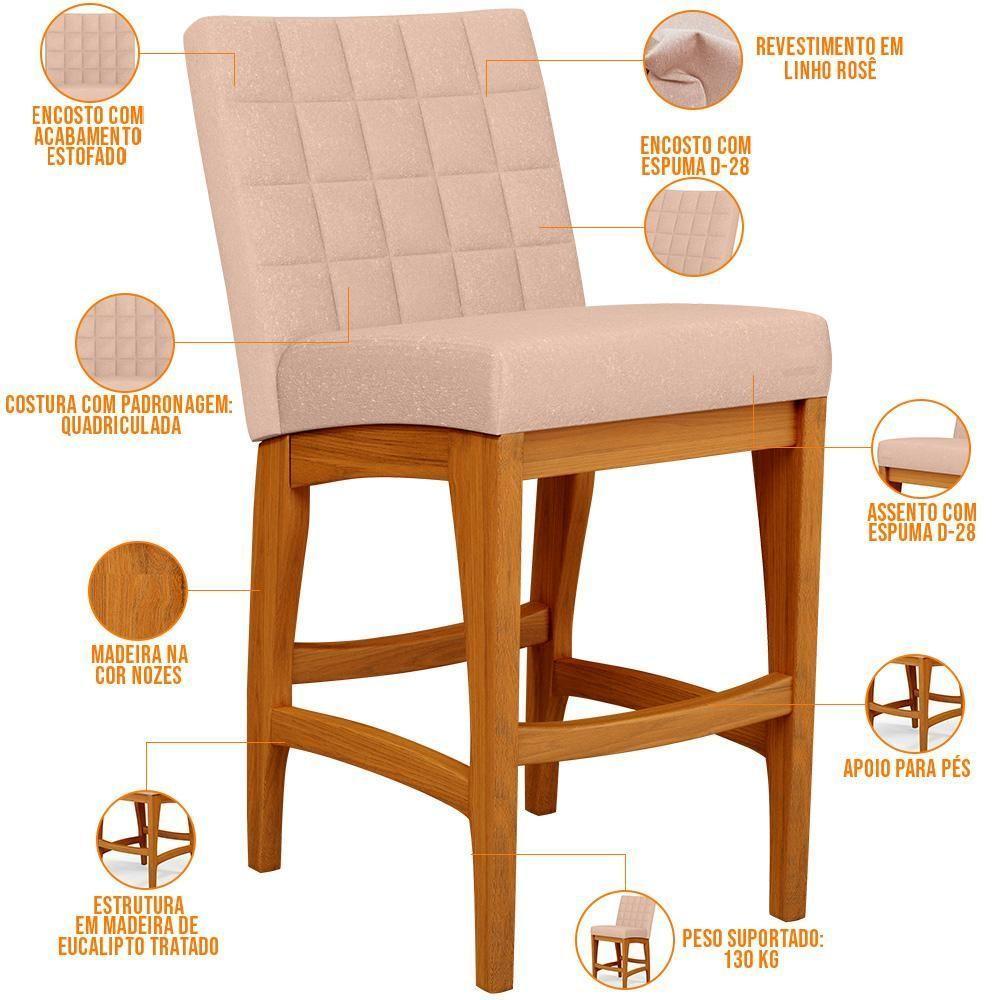 Kit 05 Banquetas Baixa Cozinha Bancada Sala Jantar L02 Rosê - 6