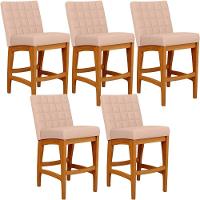 Kit 05 Banquetas Baixa Cozinha Bancada Sala Jantar L02 Rosê - 1