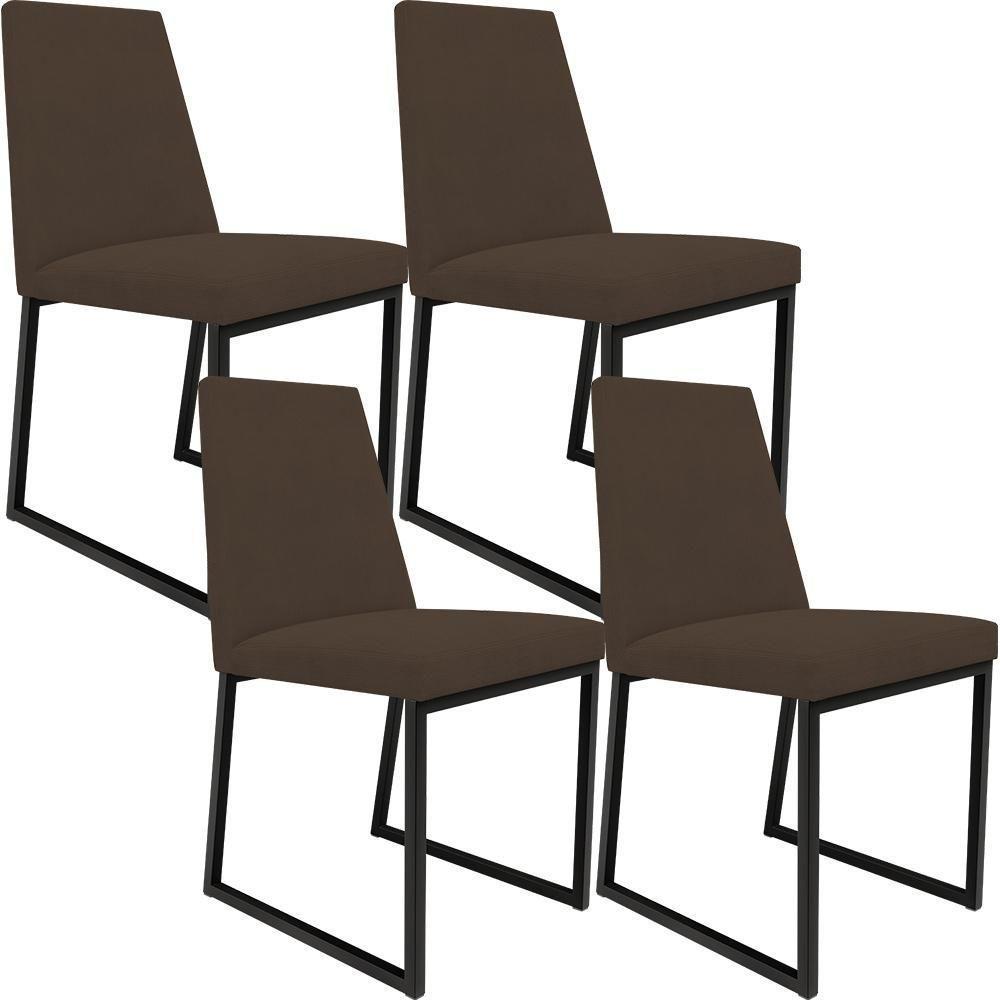 Kit 04 Cadeiras Para Sala De Jantar L02 Suede Marrom - 1