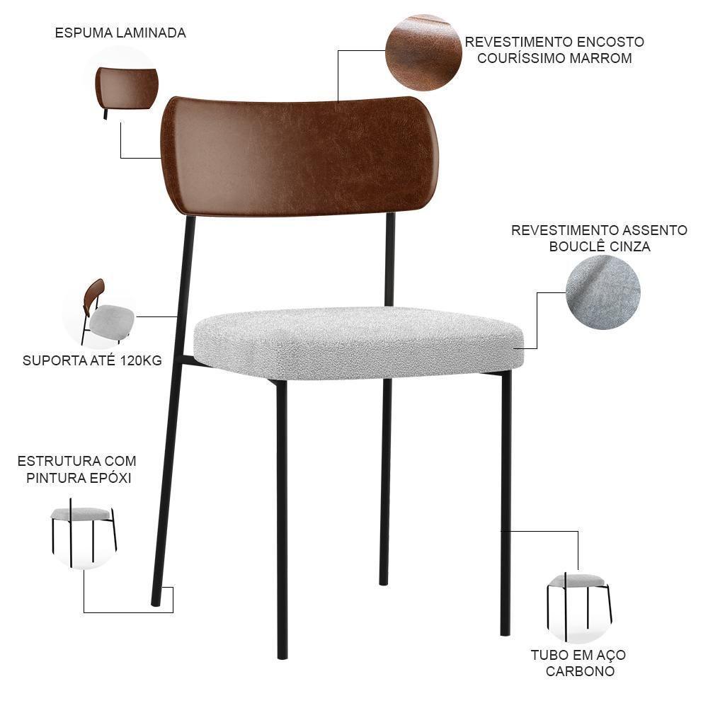 Kit 06 Cadeiras Para Sala De Jantar L02 Marrom Bouclê Cinza - 6
