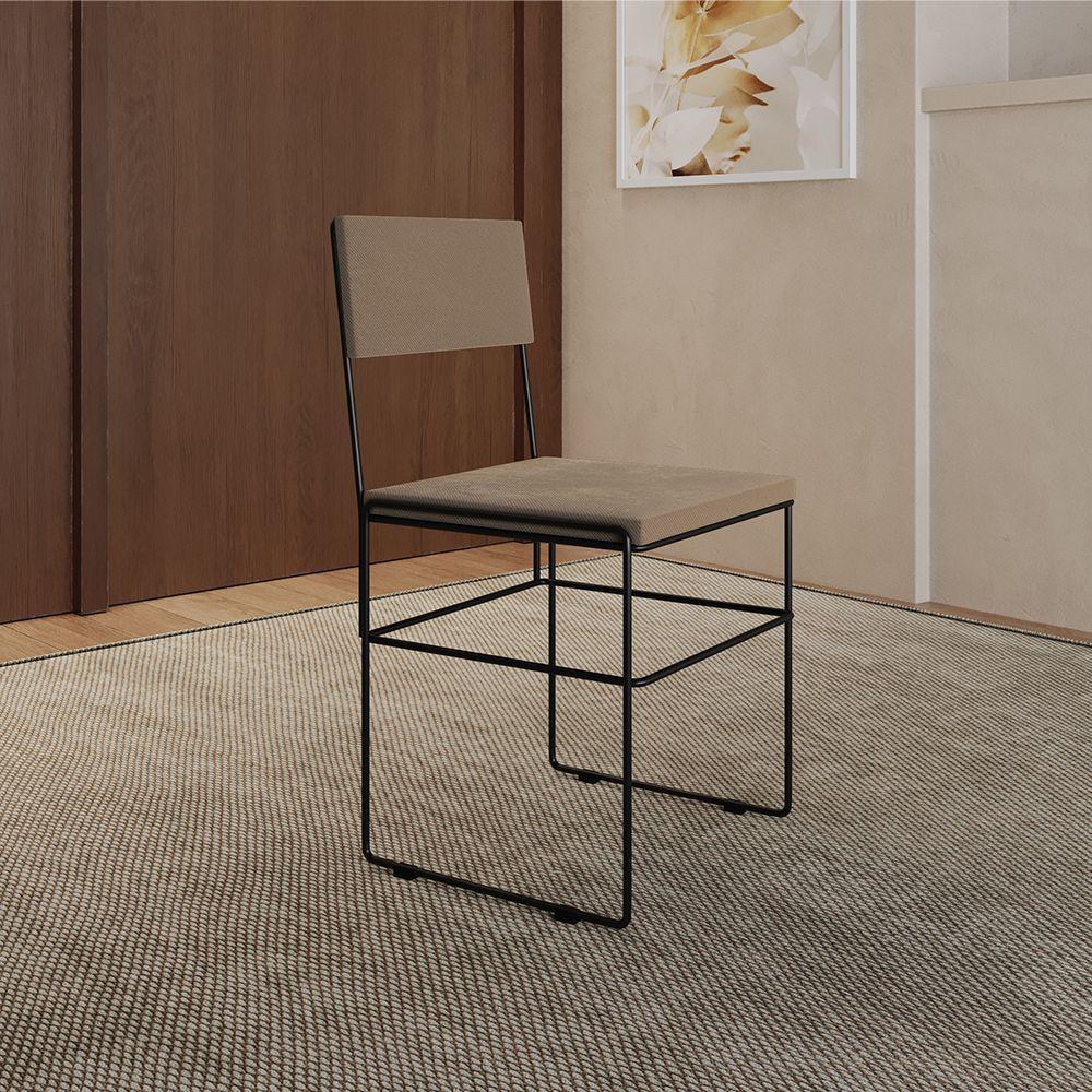 Kit 6 Cadeiras De Jantar Estofadas Veludo Bege Aço Preto Vitoria - Cor: Bege - 5