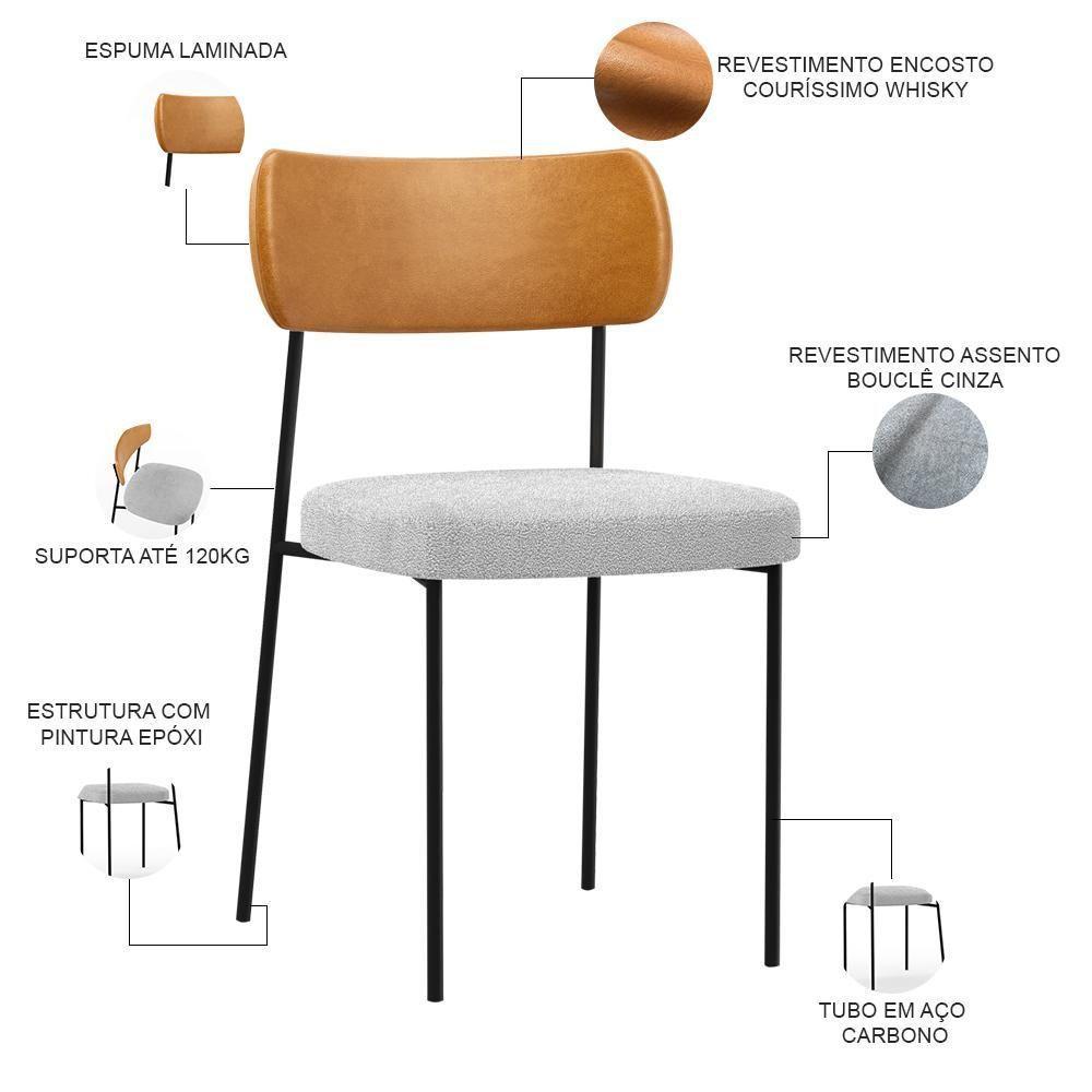 Kit 04 Cadeiras Para Sala De Jantar L02 Whisky Bouclê Cinza - 6