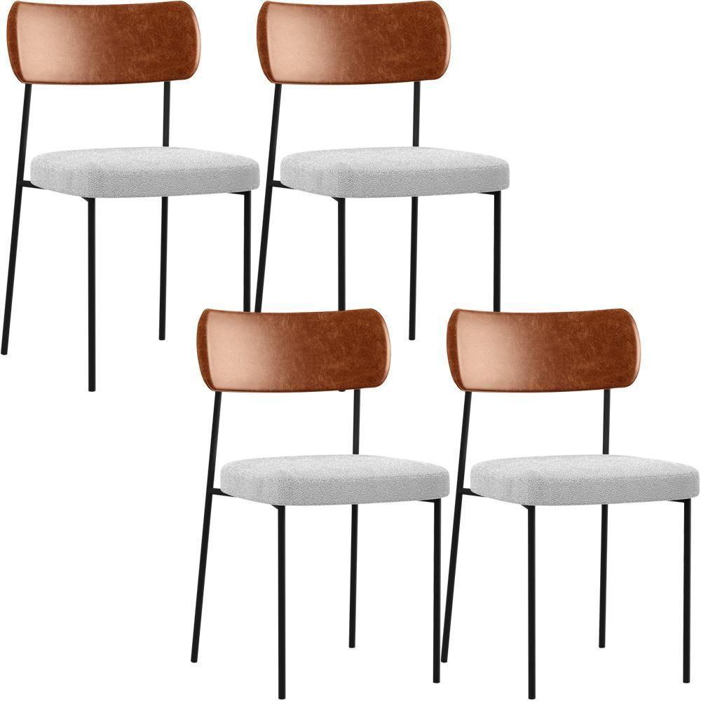 Kit 04 Cadeiras Sala De Jantar L02 Camel Bouclê Cinza - 1