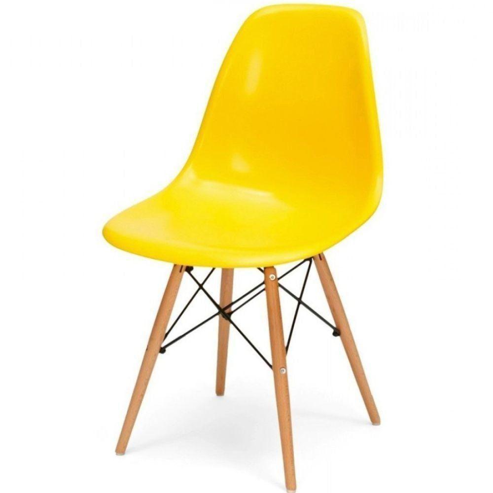 Kit 2 Cadeiras Eiffel Charles Eames Amarelo Com Pés Madeira - 5