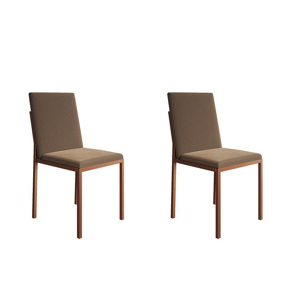 Kit 2 Cadeiras De Jantar Estofadas Mônaco Base Cobre Veludo Marrom - Cor: Preto - 1