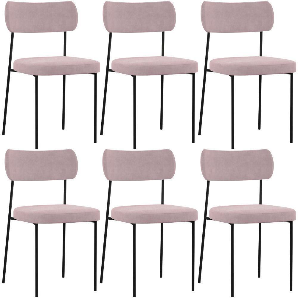 Kit 06 Cadeiras Para Sala De Jantar L02 Suede Rosê - 1
