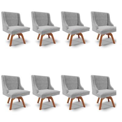 Kit 8 Cadeiras Estofadas Base Giratória De Madeira Lia Suede Cinza - Ibiza