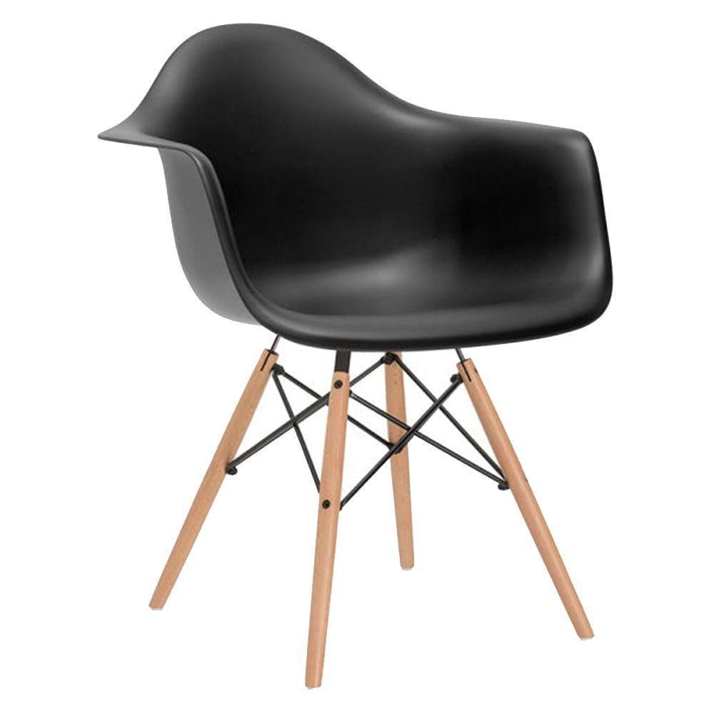 Cadeira Eames Eifflel Com Braço Daw De Madeira Com Assento Preto - 1