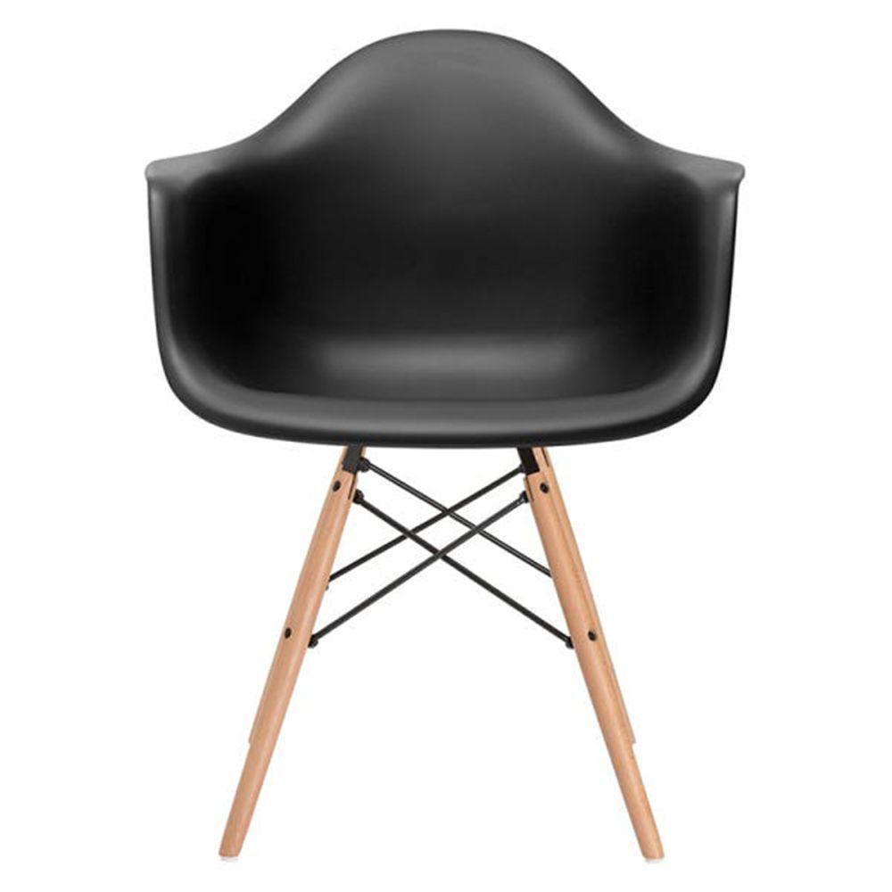 Cadeira Eames Eifflel Com Braço Daw De Madeira Com Assento Preto - 3