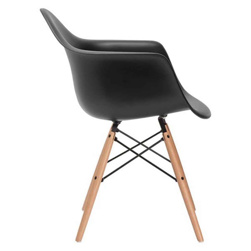 Cadeira Eames Eifflel Com Braço Daw De Madeira Com Assento Preto - 5