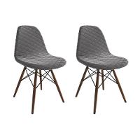Kit 2 Cadeiras Jantar Eames Eiffel Estofadas Grafite Base Madeira - Cor: Marrom - 1