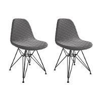 Kit 2 Cadeiras Jantar Estofadas Grafite Eames Base Ferro Preto - Cor: Marrom - 1