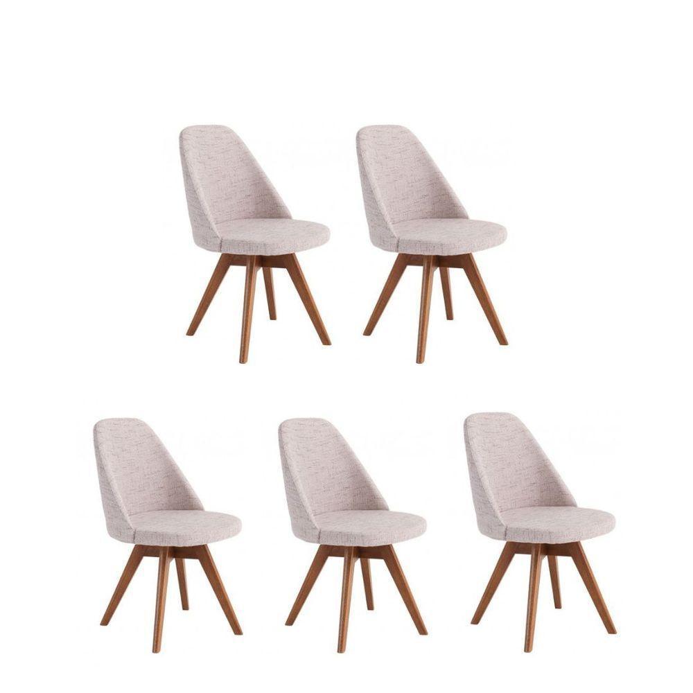 Kit 5 Cadeiras Giratória Para Sala De Jantar-Linho Bege - 1