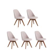 Kit 5 Cadeiras Giratória Para Sala De Jantar-Linho Bege - 1