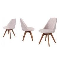 Kit 3 Cadeiras Giratória Para Sala De Jantar-Linho Bege - 1