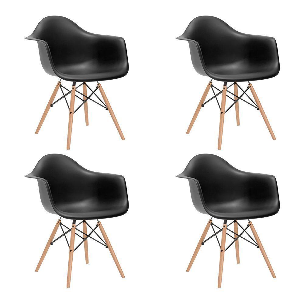 Kit 4 Cadeiras Eames Eifflel Com Braço Daw De Madeira Com Assento Preto - 1