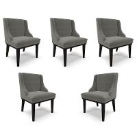 Kit 5 Cadeiras Decorativas Sala De Jantar Base Fixa De Madeira Firenze Suede Grafite/preto G19 - 1
