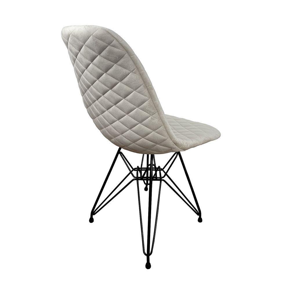 Kit 2 Cadeiras Jantar Estofadas Nude Eiffel Eames Base Ferro Preto - Cor: Marrom - 4