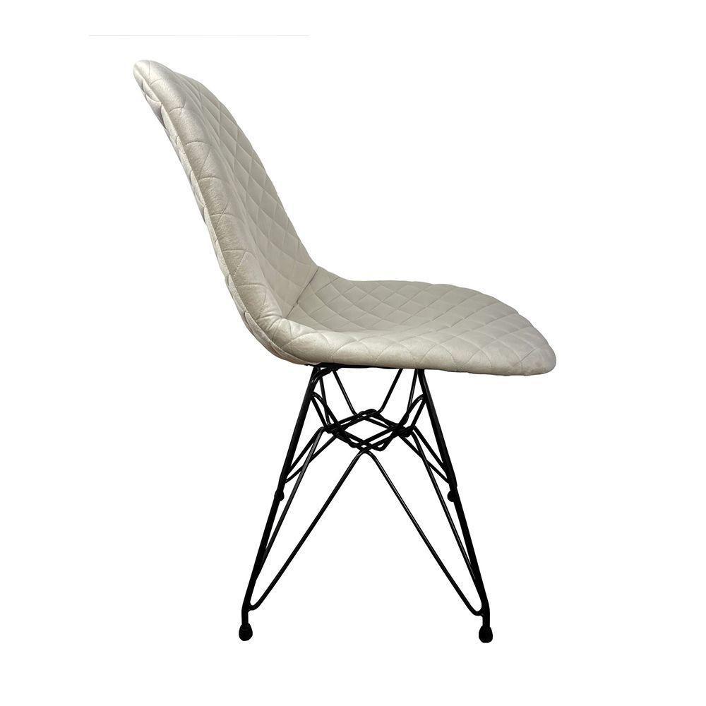 Kit 2 Cadeiras Jantar Estofadas Nude Eiffel Eames Base Ferro Preto - Cor: Marrom - 5