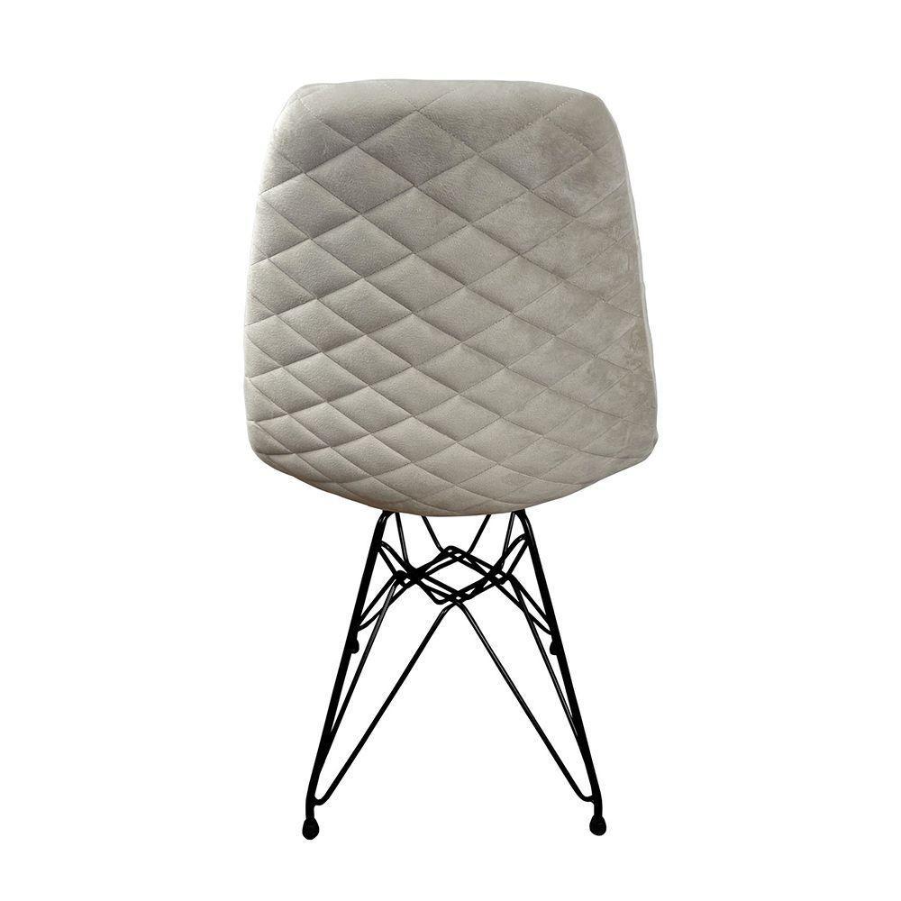 Kit 4 Cadeiras Jantar Estofadas Nude Eiffel Eames Base Ferro Preto - Cor: Marrom - 3