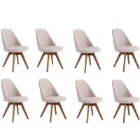 Kit 8 Cadeiras Giratória Para Sala De Jantar-Linho Bege - 1