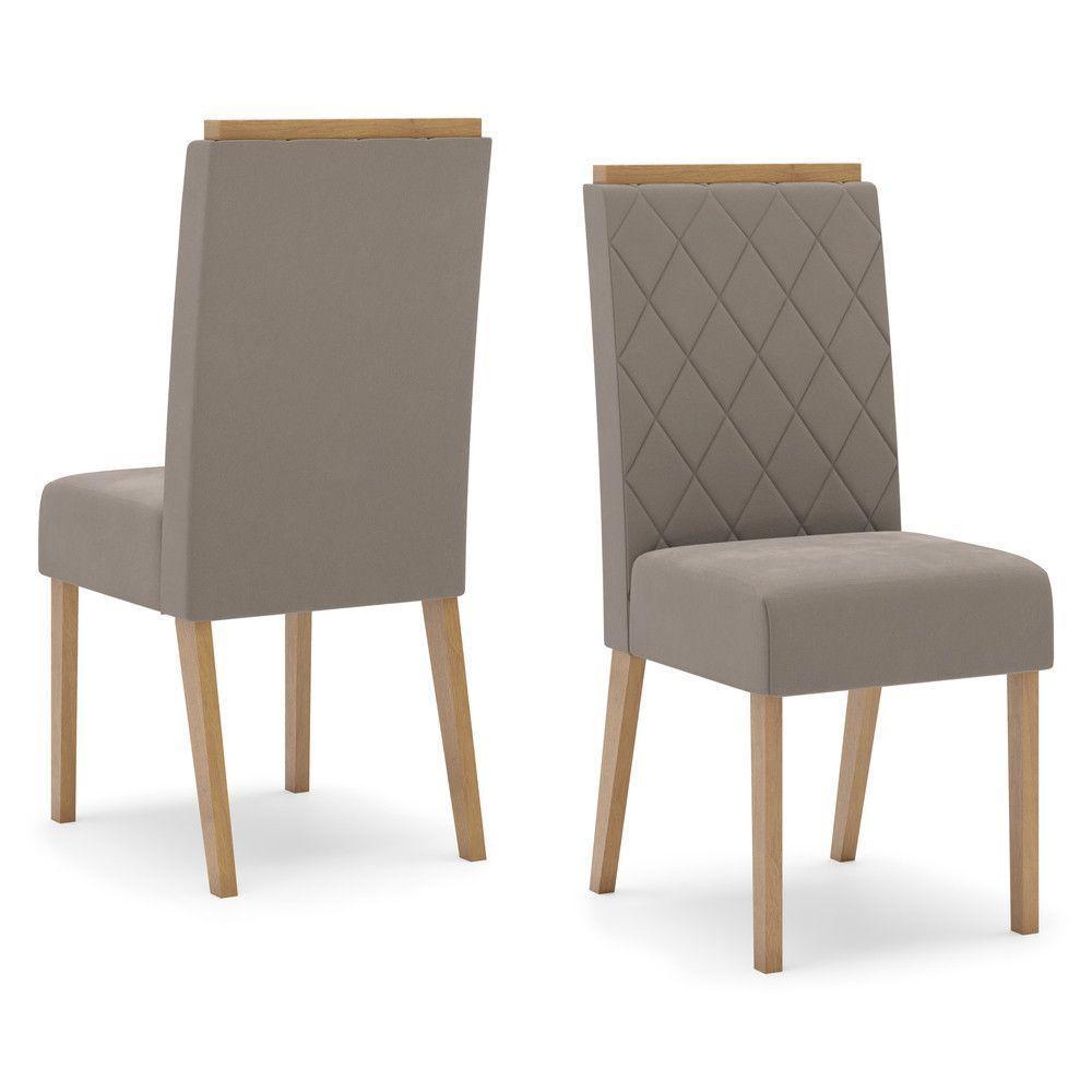 Conjunto 2 Cadeiras Estofadas Com Pés Em Madeira Nina Henn Nature Com Marrom Amêndoa - 1