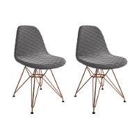 Kit 2 Cadeiras Jantar Eames Eiffel Estofadas Grafite Base Cobre - Cor: Marrom - 1