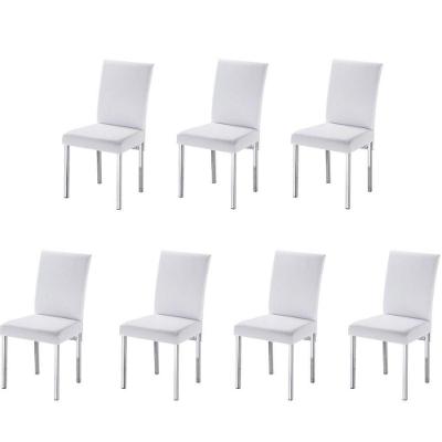 Kit 7 Cadeiras Para Sala De Jantar-Assento Sintético Branco