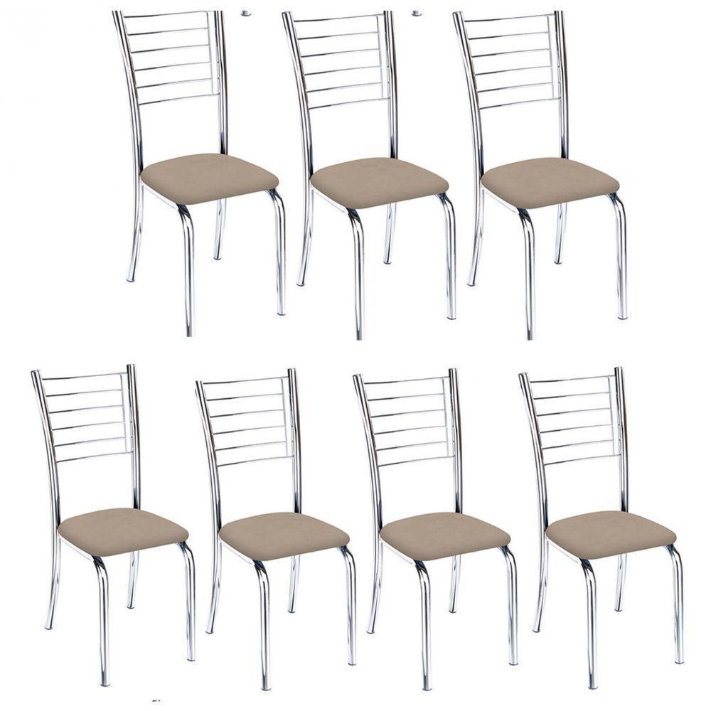 Kit 7 Cadeiras Vanessa Cromada Para Cozinha-Assento Suede Bege-Gat Magazine - 1