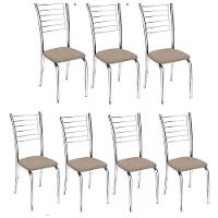 Kit 7 Cadeiras Vanessa Cromada Para Cozinha-Assento Suede Bege-Gat Magazine - 1