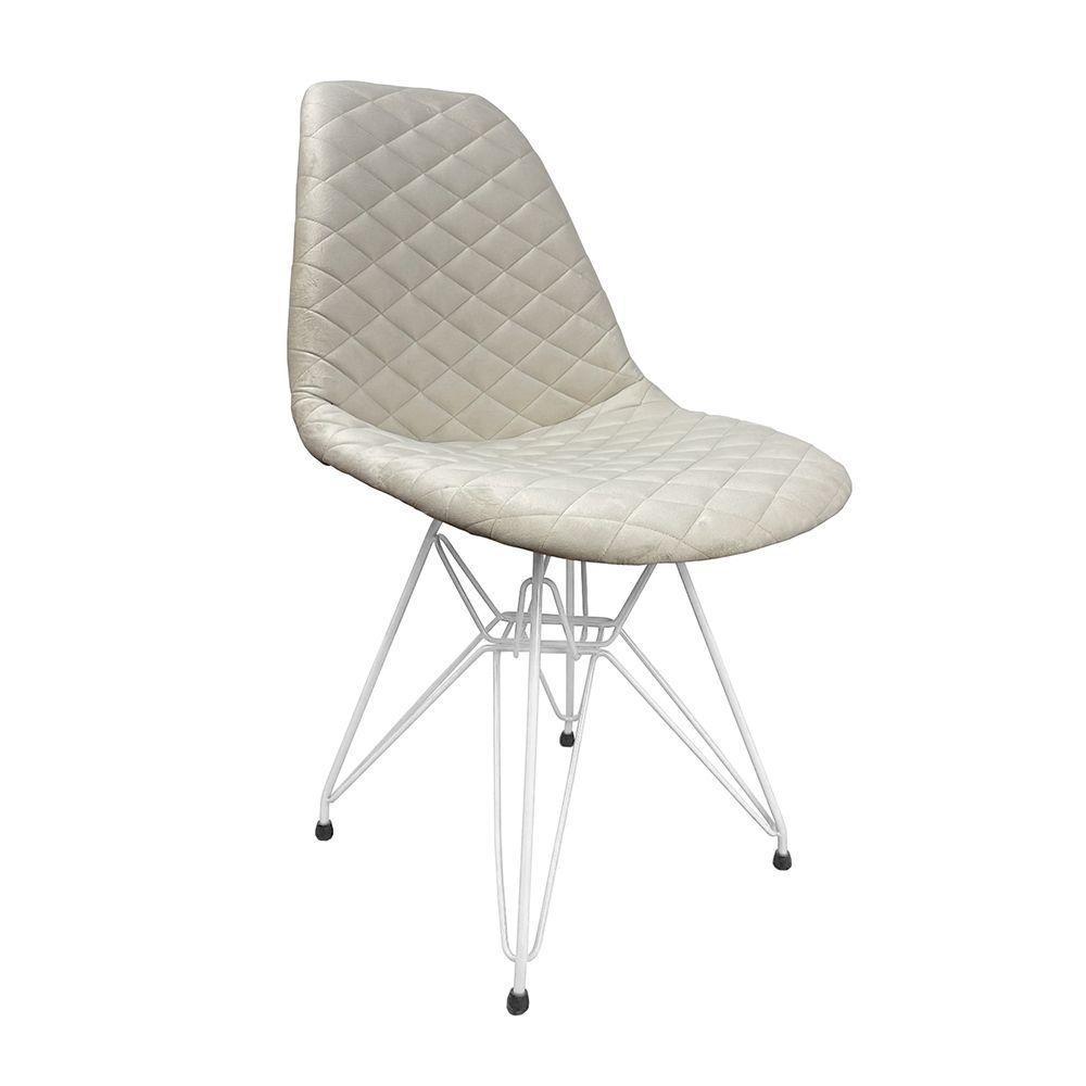 Kit 2 Cadeiras Jantar Estofadas Nude Eiffel Eames Base Ferro Branco - Cor: Marrom - 6