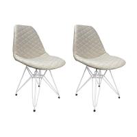 Kit 2 Cadeiras Jantar Estofadas Nude Eiffel Eames Base Ferro Branco - Cor: Marrom - 1