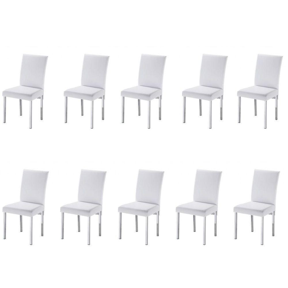Kit 10 Cadeiras Para Sala De Jantar-Assento Sintético Branco - 1
