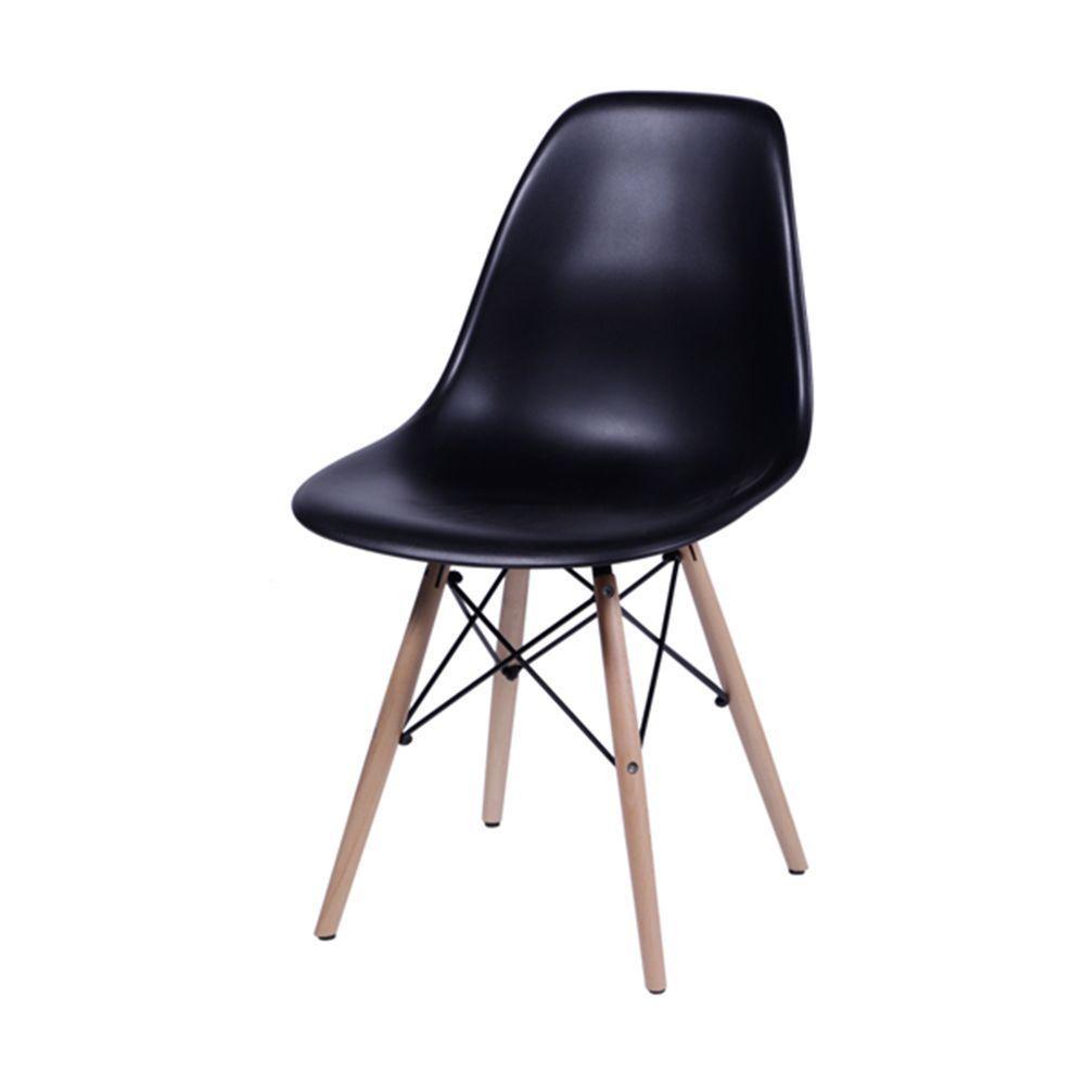 Cadeira Jantar Eames Eiffel Pés De Madeira Com Assento Preto - 1
