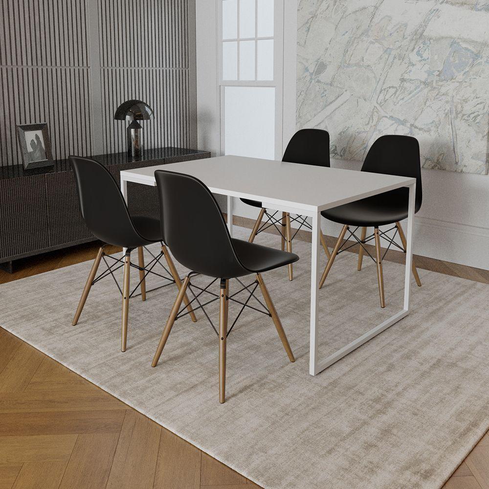 Cadeira Jantar Eames Eiffel Pés De Madeira Com Assento Preto - 4