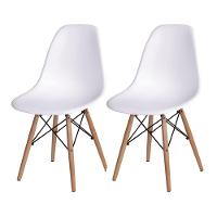 Kit 2 Cadeiras Jantar Eames Eiffel Pés De Madeira Com Assento Branco - Cor: Marrom - 1