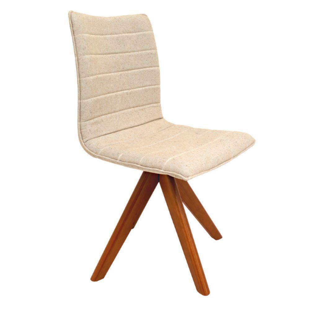 Cadeira De Jantar Cercatto Giratória Revestida Em Tecido Linho Bege Cor Creme - 1