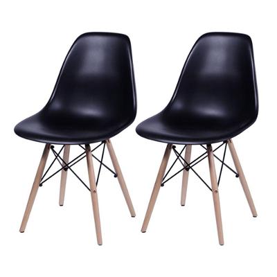 Kit 2 Cadeiras Jantar Eames De Madeira Assento Preto Marrom