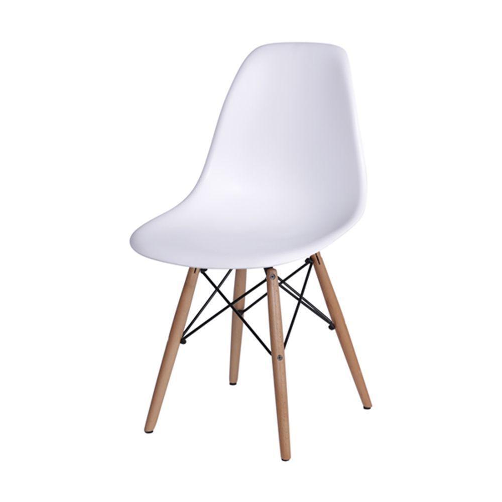 Cadeira Jantar Eames Eiffel Pés De Madeira Com Assento Branco - 1