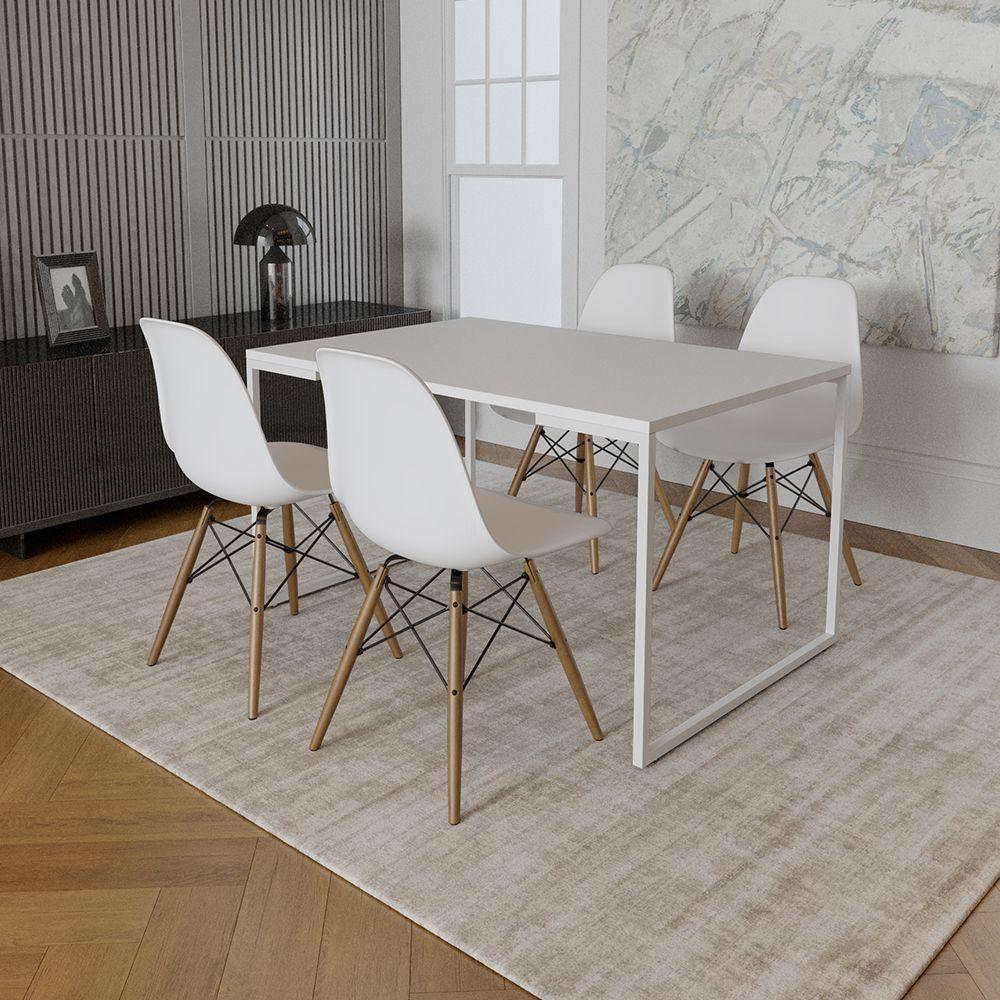 Cadeira Jantar Eames Eiffel Pés De Madeira Com Assento Branco - 5