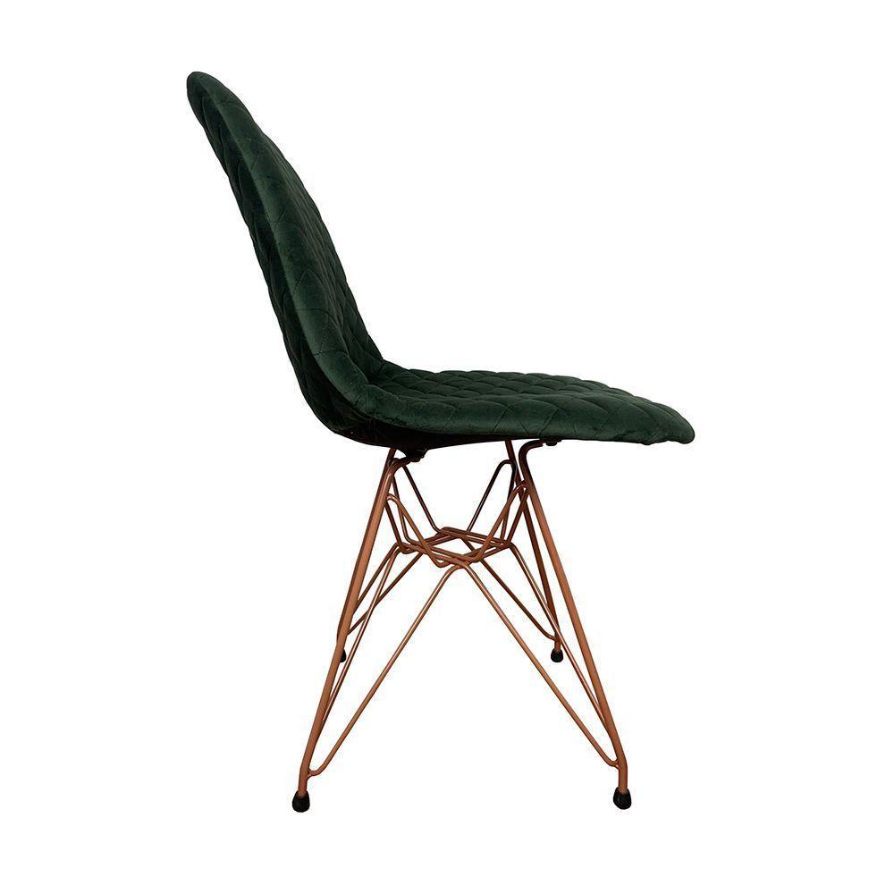 Kit 2 Cadeiras Jantar Estofadas Verde Eiffel Eames Base Cobre - Cor: Marrom - 9