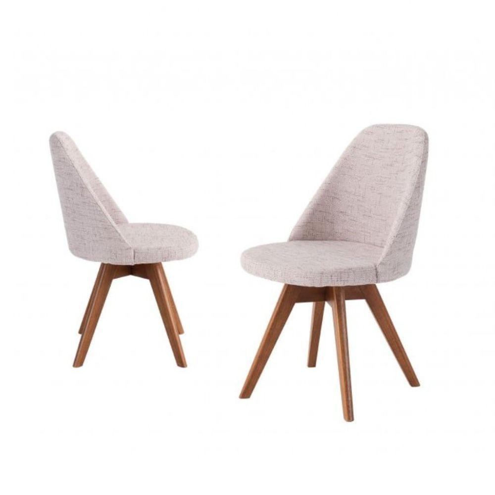 Kit 2 Cadeiras Giratória Para Sala De Jantar-Linho Bege - 1